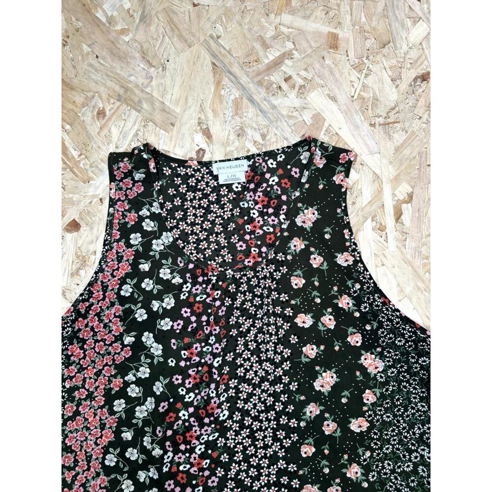 Van Heusen Floral Tank Top Womens Large Green Pink Mixed Flower Print Sleeveless - Picture 6 of 14
